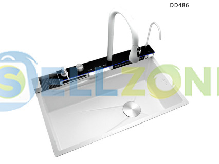 Πολυτελής νεροχύτης κουζίνας πολλαπλών λειτουργιών με καταρράκτη και οθόνη λευκό χρώμα - DD486